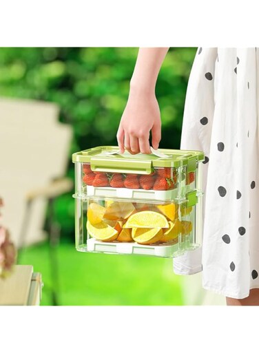 CityRiya-Long Food Storage Container, Transparent Stackable Storage Box Bin with Handle，Portable Container Box with Lid,for Picnic，Kitchen,Refrigerator, Freezer, Fruit and Vegetable (1L+2L)