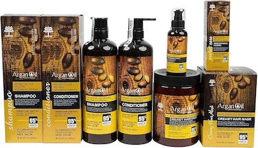 Argan Oil &amp; Protein Anti-Hair Fall &amp; Renewal 4-Piece Complete Hair Care Set (Shampoo, Conditioner, Mask, Oil) &ndash; Professional Salon Formula, Sulfate-Free, 900ml/1000ml