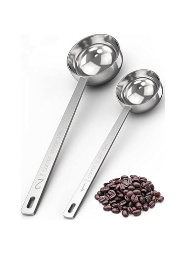 2 Pcs Premium Coffee Scoop Set - 1 Tbsp (15ml) &amp; 2 Tbsp (30ml) Measuring Tablespoon - Stainless Steel Coffee Measuring Spoon and Scooper with Long Handles Restaurant, Cafe or Home Use