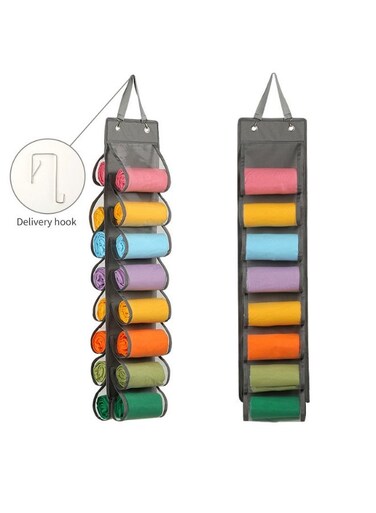 Sided Hanging Organizer 16 Pocket Oxford Fabric Mesh Closet Storage Bag for Underwear Clothes Yoga Wear Socks and Household Items Gray