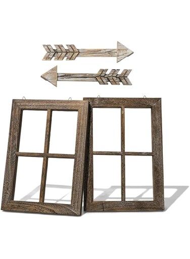 BPA Wall Decor Wood Window Frames &amp; Arrow Decor - Decoration for Home (11X15.8 inches, 2set)