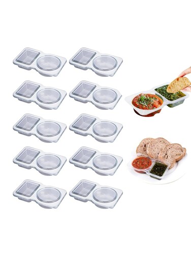 10PCS Reusable Double Compartment Condiment Container With Lids for Sauce Condiments or Dips
