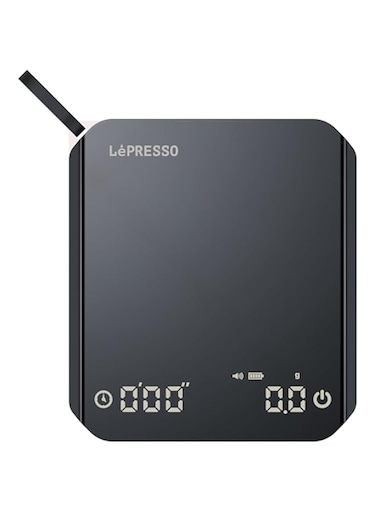 LePresso Digital Coffee Scale with Timer, Tare Function, Non-Slip Platform, Auto Shut Off, Precise Measurement, 800mAh Battery Capacity, 10 Hours Working Time - Black