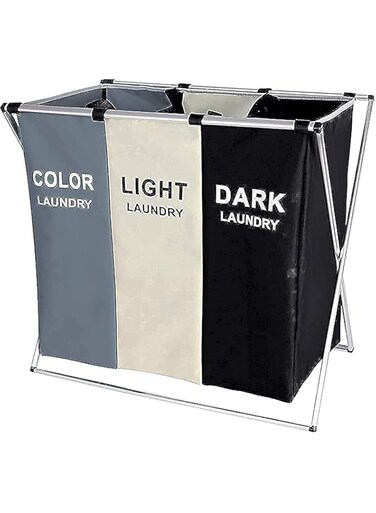 Dreamons link 3-section laundry basket black/white/grey 137l