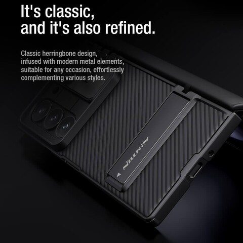 Samsung Galaxy Z Fold 6 Case,Slide Camera Cover [Creative Hinge Protection][Hidden Kickstand] Protective Phone Case for Galaxy Z Fold 6 5G (Black)