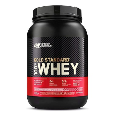 مسحوق بروتين الفراولة اللذيذ من أوبتيموم نيوتريشن جولد ستاندرد ١٠٠٪ واي، ٢ رطل