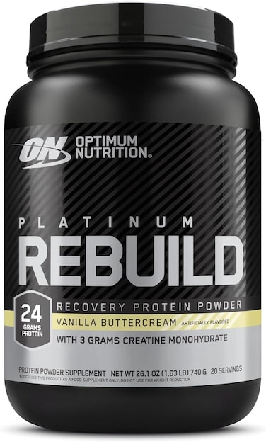 Optimum NutritionPlatinum Rebuild, Premium Platinum Blend Protein Powder with Creatine, Vanilla Buttercream, 20 Servings