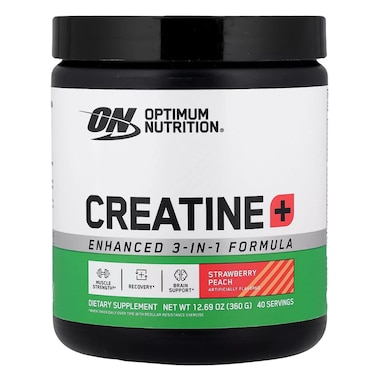 Optimum Nutrition Creatine + Powder, Strawberry Peach, 360 Gm