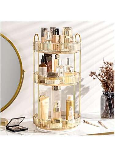 Strayelf 3-Tier Makeup Organizer, Spinning Makeup Organizer Countertop, Bathroom Organizer And Storage, Perfume Organizer Large Capacity Skincare Organizer
