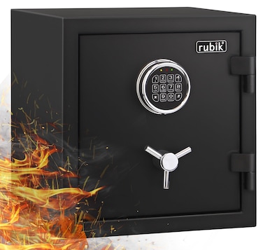Rubik Fireproof Safe Box with Digital Keypad and Key Lock for Home Office Protect Money Jewelry A4 Documents Passport RBFP40 (Size 40x38x31cm) Black