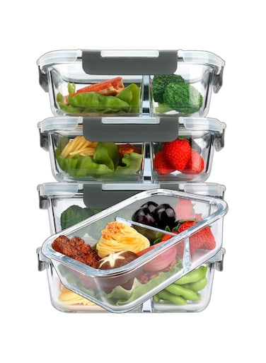 MCIRCO Glass Meal Prep Containers 2 Compartment Glass Lunch Containers Glass Food Storage Containers