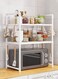 3-Tier Kitchen Storage Rack with Side Hooks , Multifunctional Microwave oven rack,Countertop Rack Organizer with Non-Slip Feet, for Spices, Pots and Pans(White)