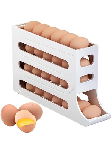 Tcatec 4 Tier Rolling Egg Holder Fridge Egg Storage Organizer Large Capacity Egg Rack Space-Saving Auto Rolling Eggs Dispenser Egg Storage Container for Kitchen Counter Top Home