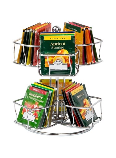 Mind Reader Tea Bag Carousel, Wire Holder, Rotating Organizer, Lazy Susan, Holds up to 60, 7 x 8.5 inches, Silver