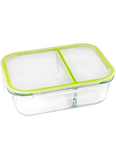 Royalford 1500 ML Glass Meal Prep Container   Reusable, Airtight Food Storage Box with 2 Compartments   Microwavable, Freezer, Oven &amp; Dishwasher Safe   Use for Storage Food Container Bento Lunch Box