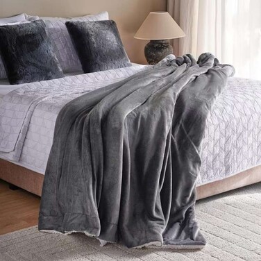 Home Cozevia Flannel Blanket - Grey
