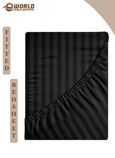 Black Striped Microfiber Fitted Bedsheet with Deep Pocket for a Snug Fit, Breathable, Machine Washable for Optimal Protection, Available in King, Queen and Single Sizes, Without Pillow Cover