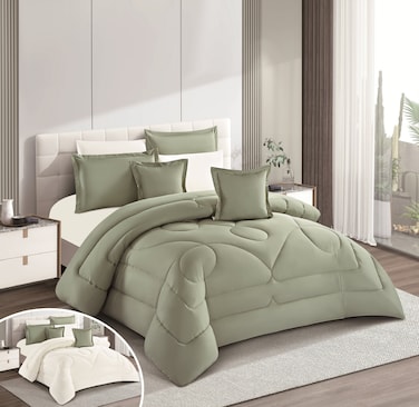 STARGOLD Microfiber Solid Comforter 8 Pieces Set Fitted Sheet, Pillow Sham, Pillow Case, Cushion Comforter 260X240 CM King Size Mattress, SG-CS2004-SOLID88 OLIVE GREEN