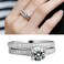Silver Double Zircon Wedding Rings Set, Ring Size:11
