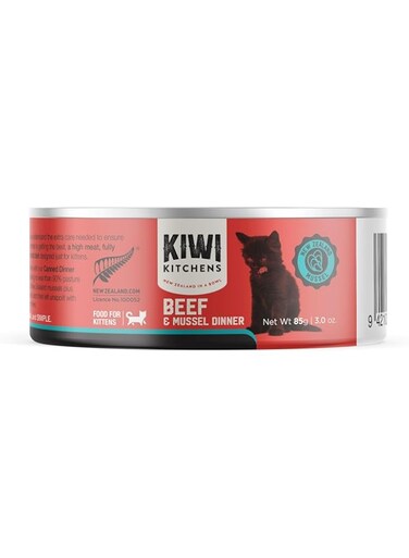 Kiwi Kitchens Beef &amp; Mussel Dinner Canned Wet Kitten Food 85G