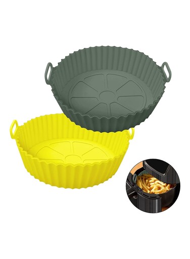 Silicon Air Fryer Liner 2Pcs Non-Stick Reusable Air Fryer Liners Replacement for Flammable Parchment Liner Paper Baking Pan Air Fryer Food safe Fryers Basket Oven Accessories