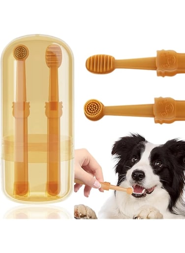 X spring Pet Toothbrush Kit, 2PCS Dog Tooth Brushing Kit with Deep Clean, Soft Cat Toothbrush with Storage Box, Small Dog Toothbrush for Cats, Dogs and Other Pets Cleaning Teeth and Massaging Gums