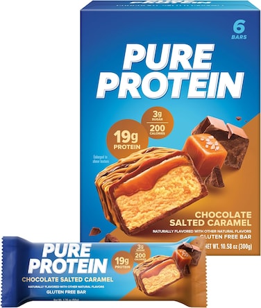 Pure Protein Chocolate Salted Caramel Bar (50 Grams x Box Of 6pcs), With 19g Protein + 200 Calories In Each Serve, Healthy Snacking, Gluten Free, 300 Grams