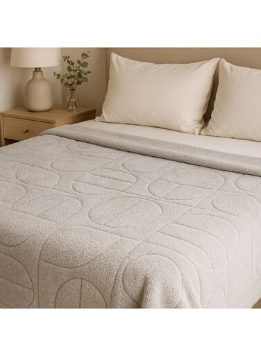 DECOR Sherpa Blanket &acirc;&euro;&ldquo; Single (150x200 cm) &acirc;&euro;&ldquo; Jacquard Geometric Embossed, Grey   Ultra-Soft Sherpa Fleece, All-Season Comfort