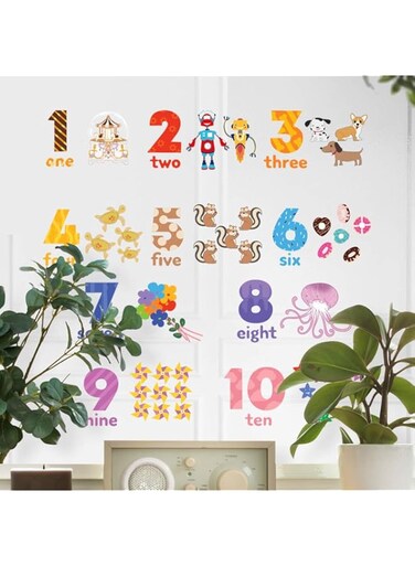 Number Wall Decals Children Number Stickers Alphabet Wall Decals Peel and Stick Animal Number Wall Stickers Educational Classroom Stickers for Kids Nursery Bedroom Living Room Playroom Decorations