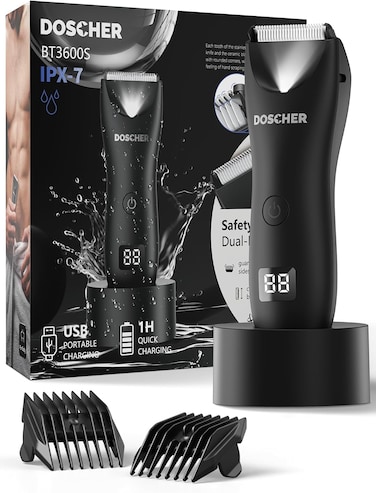 DOSCHER Body Trimmer For Men, Sensitive Area Shaver, Waterproof, LCD Battery Indicator, Shaving Machine For Men, Cut-Preventing Blade, 60 minutes use