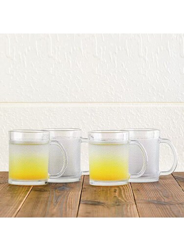 HOME Minetta 4-Piece Glass Mug Set &acirc;&euro;&ldquo; Durable Clear Glass Coffee &amp; Tea Mugs, Heat-Resistant, Elegant Design for Home, Office, Gift, Microwave &amp; Dishwasher Safe 280ml