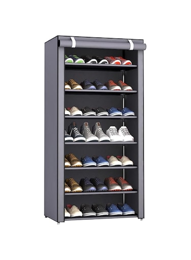 Beauenty Shoe Rack, Foldable Shoe Storage Organizer with Non-Woven Fabric Cover, DIY Multi-Layer Shoe Cabinet for Closet, Bedroom, Hallway, and Home Shoe Storage (Silver grey, F8)