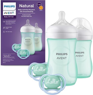 فيليبس أفينت، رضاعة ناتشورال للأطفال مع حلمة الاستجابة الطبيعية، طقم هدايا لون تركواز (تيل)