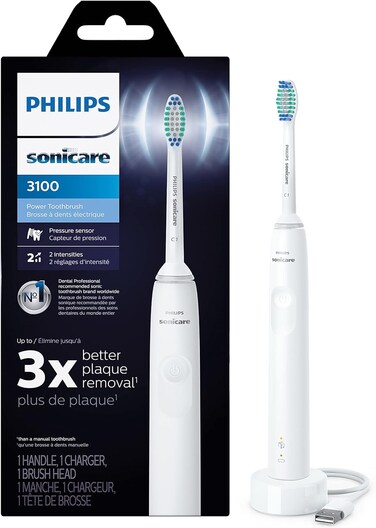 Philips Sonicare 3100 Power Toothbrush, Rechargeable Electric Toothbrush with Pressure Sensor, White HX3681/03