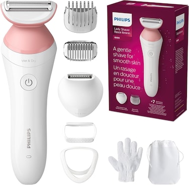 Philips Female Grooming Lady Shaver Series 6000, Cordless Wet &amp; Dry use, 7 accessories, BRL146/00