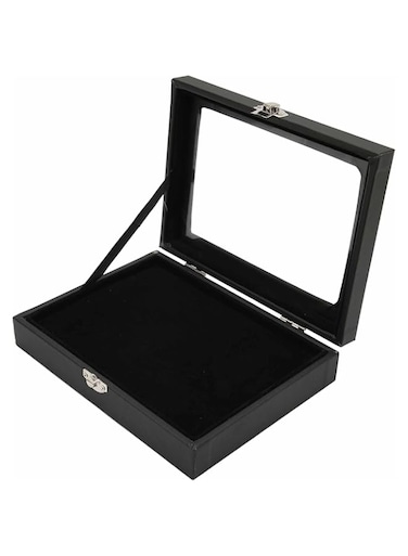Luqeeg Pin Display Case, Transparent Glass Cover, Jewelry Storage Box, Home Badge Shadow Box with Dustproof Lid, Robust Composite Wood and Leather, For Home and Jewelry Store (S)