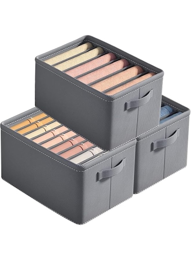 ANTOLE Wardrobe Clothes Organizer,3 Pack Drawer Organizer,Foldable Jeans Storage Box,Dresser Drawer Divider Organizer Bins,Closet Storage Basket for Underwear,Socks,T-Shirt,Pants,Towels,Ties