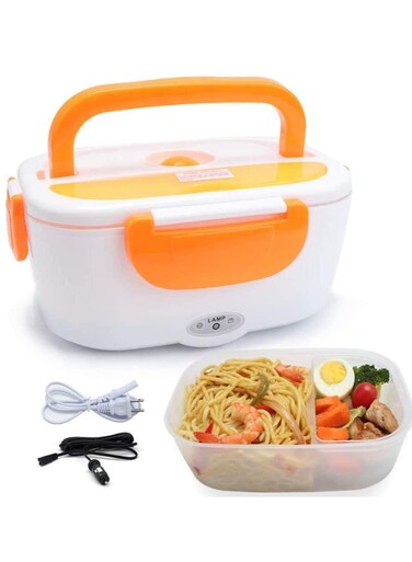 Lunch Box 2 in 1, Portable Food Warmer Heating,Food-Grade Container, 12V 110V 40W Adapter, Car Truck Home Work Use, Spoon and 2 Compartments Included (orange)