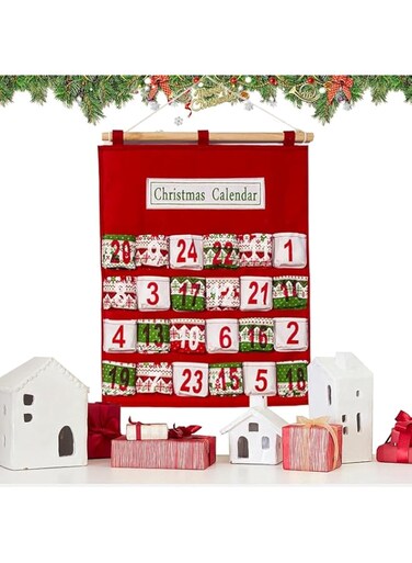 Fabric Christmas Advent Calendars With Pockets, New Hanging Advent Calendars With 24 Pockets, Reusable 24 Days Pocket Countdown Calendars Storage Bag For Fill Your Own Holiday Surprise Home Decor