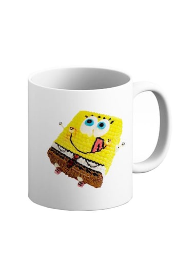 Sponge Bob Cake Printed Ceramic Coffee Mug White/Yellow