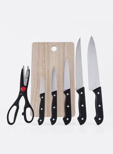 Pcs Kitchen Knife Set with Scissors &amp; Cutting Board Stainless Steel Chef Knives Set for Home Cooking
