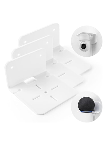 Acrylic Small Wall Shelf Set of 3 for Security Cameras, Baby Monitors, Speakers &amp; More - 4'' Universal No Drill Shelves Easy to Install with Strong Tapes, Screws &amp; Rubber Plug (White)