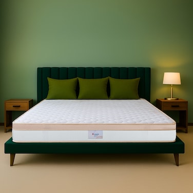Sleepwell Spine Plus Regular   Visco Rebonded Foam   Queen Bed Size   Bonnell Spring   Neem Fresche Technology   Anti Sag Mattress (200L x 160W x 20H cm)