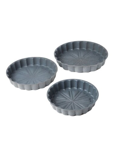 3-Piece Granite Cake Pan Set Grey Small Pan (24), Medium Pan (28), Large Pan (32)cm