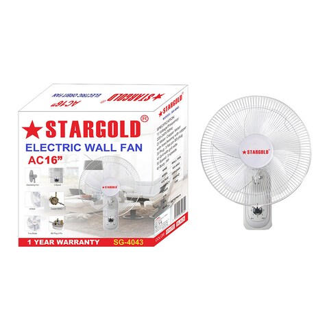 STARGOLD 16 Inch Wall Mounted Electric Fan 70W Quiet Operation Speed Controller Ideal for Office Bedroom Living Room