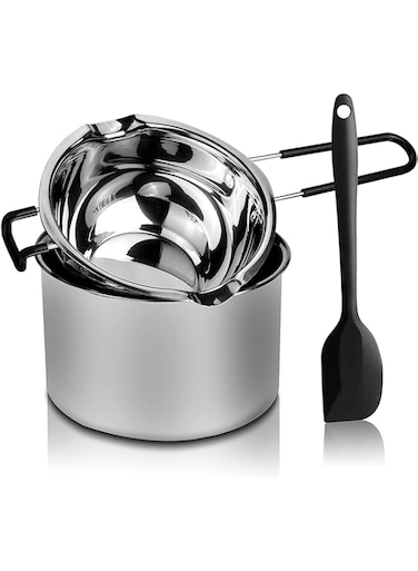 Oter 2 Pack Double Boiler Pot Set Stainless Steel Melting Pot with Silicone Spatula for Melting Chocolate, Soap, Wax, Candle Making (600ml and 1600ml)