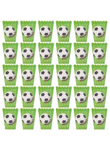 KASTWAVE Snack Containers 30pcs Popcorn Box Paper Snacks Box Football Pattern Container French Frie Snacks Holders Friendly for Soccer Theme Party Favors Food Containers