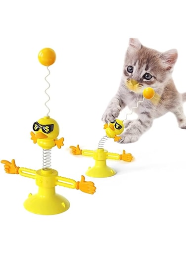 Automatic Cat Stick, Interactive Automatic No-Electronic Move for Indoor Cats, with Catnip Ball Kittens Teaser Stick and Ball, Turntable Windmill Tumbler Fighting Cat Stick, Cat Toys Kitten Toy Cats