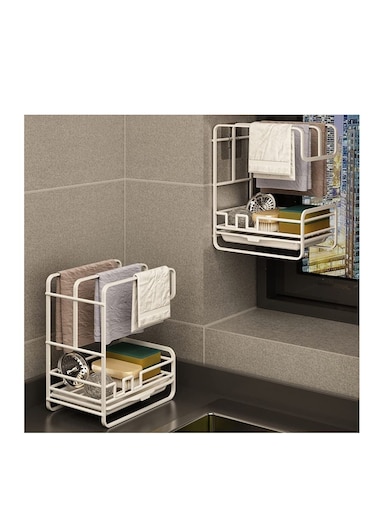 Kitchen Sink with Drainer Tray Kitchen Rag Holder with Storage Box White