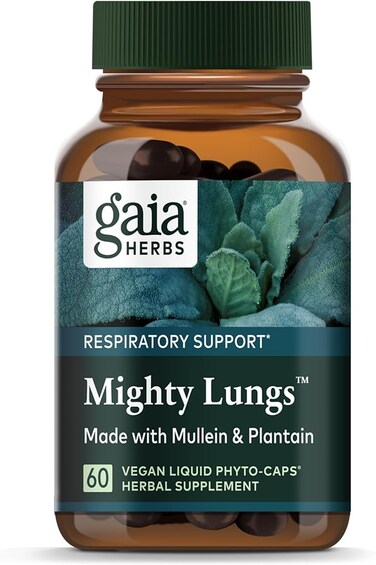 Gaia Herbs Mighty Lungs - Lung Support Supplement to Help Maintain Overall Lung &amp; Respiratory Health* - With Mullein, Plantain, Schisandra &amp; Elecampane - 60 Vegan Liquid Phyto-Capsules (30-Day Supply)